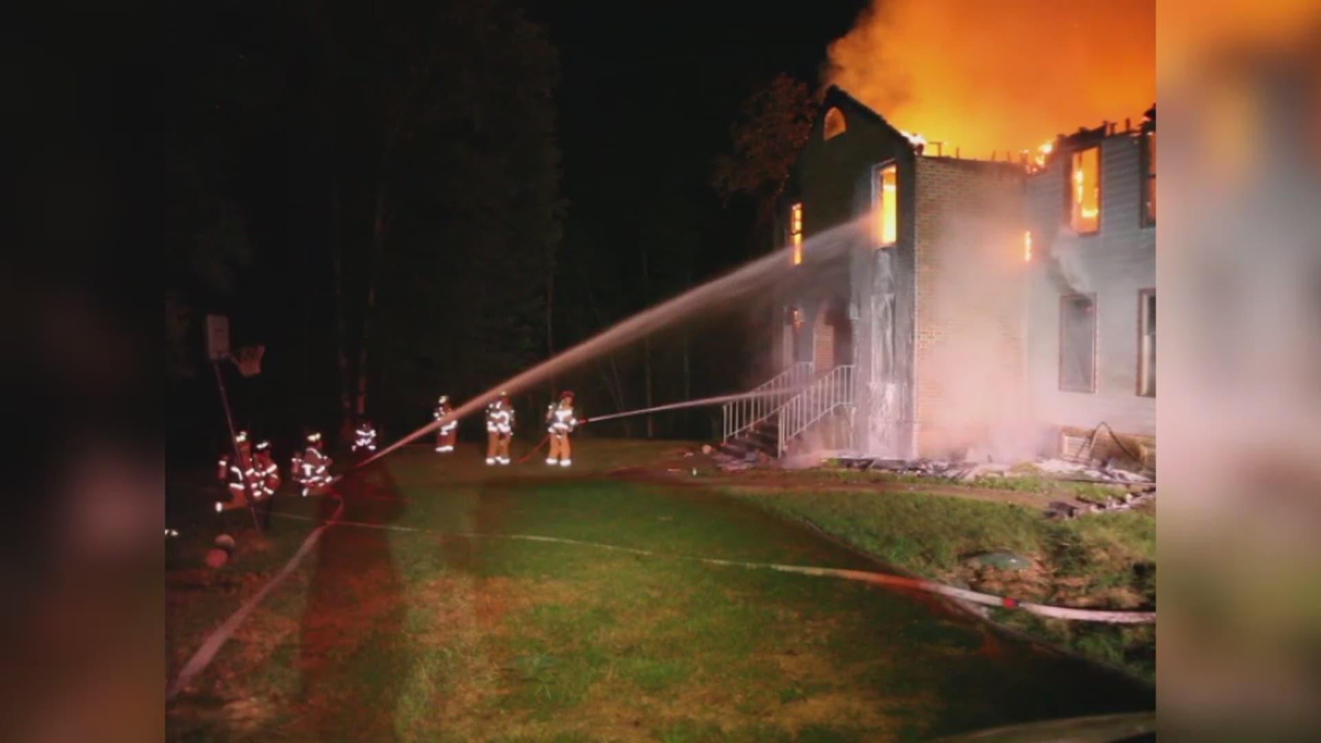 A fire destroyed the St. Charles Lwanga House, a senior-living facility operated by the Little Sisters of St. Francis of Assisi. Video courtesy James City County Fire Dept.