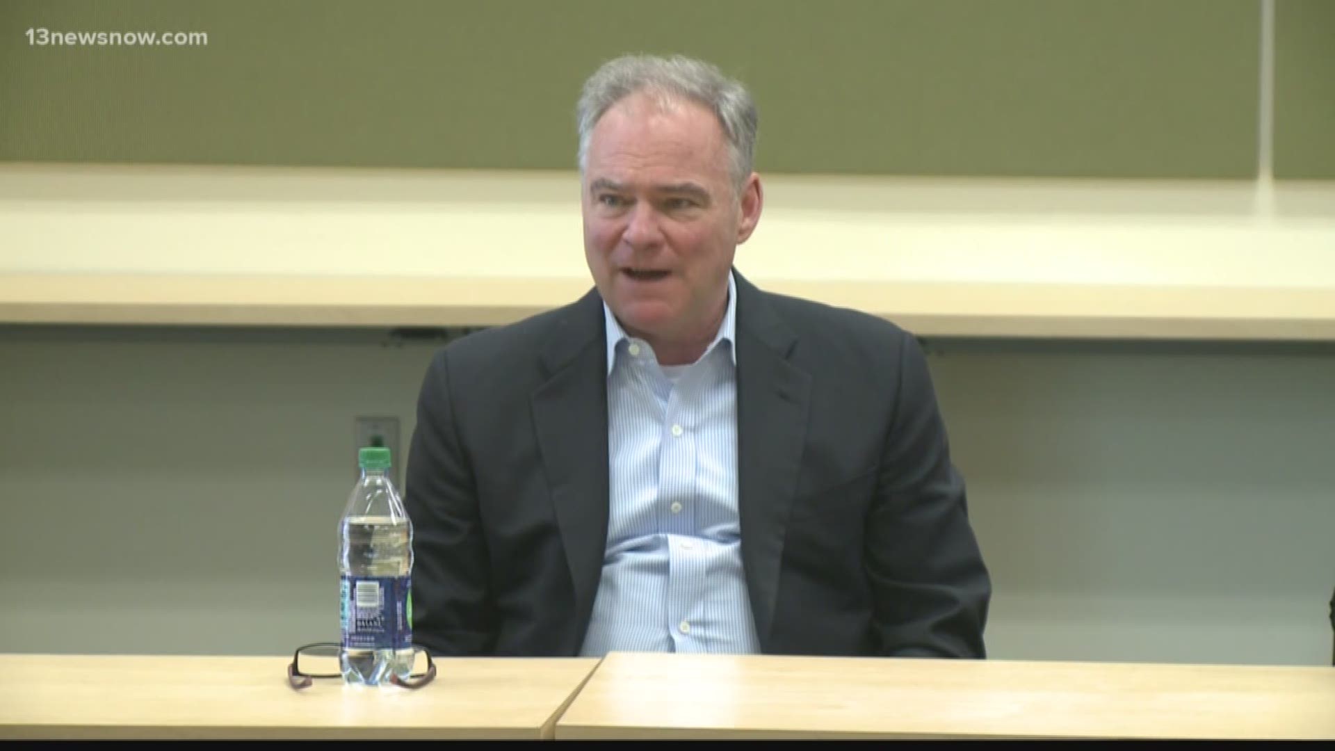 Virginia Senator Tim Kaine is traveling around Hampton Roads, making it offical-- that he is running for re-election.