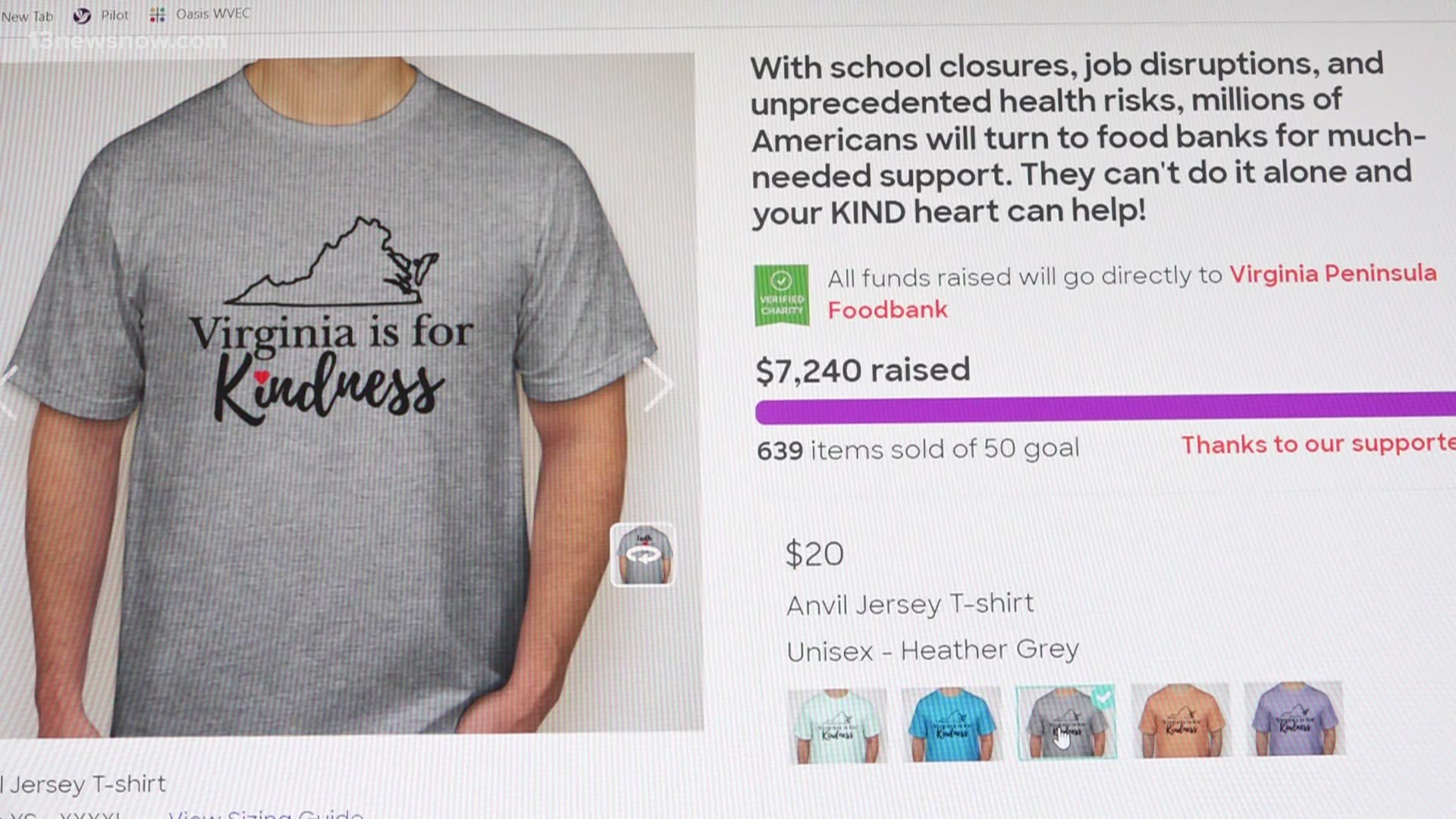 'Virginia is for Kindness' shirt sales have raised thousands of dollars for organizations trying to help anyone struggling during the pandemic.