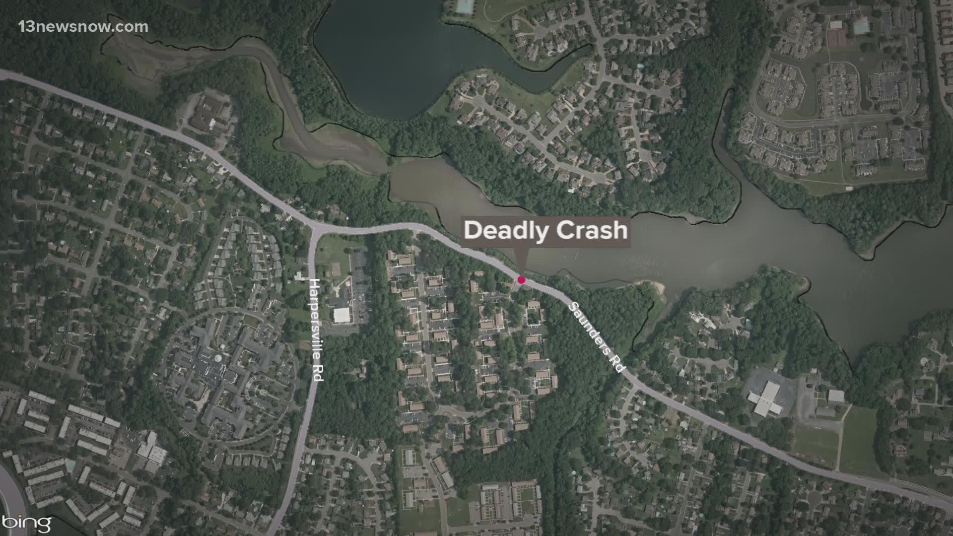 The crash, which only involved the motorcycle, took place at the intersection of Saunders Road and Daphia Circle, according to the Newport News Police Department.