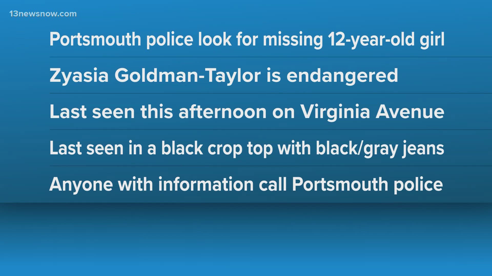 Portsmouth police seek missing 12-year-old | 13newsnow.com