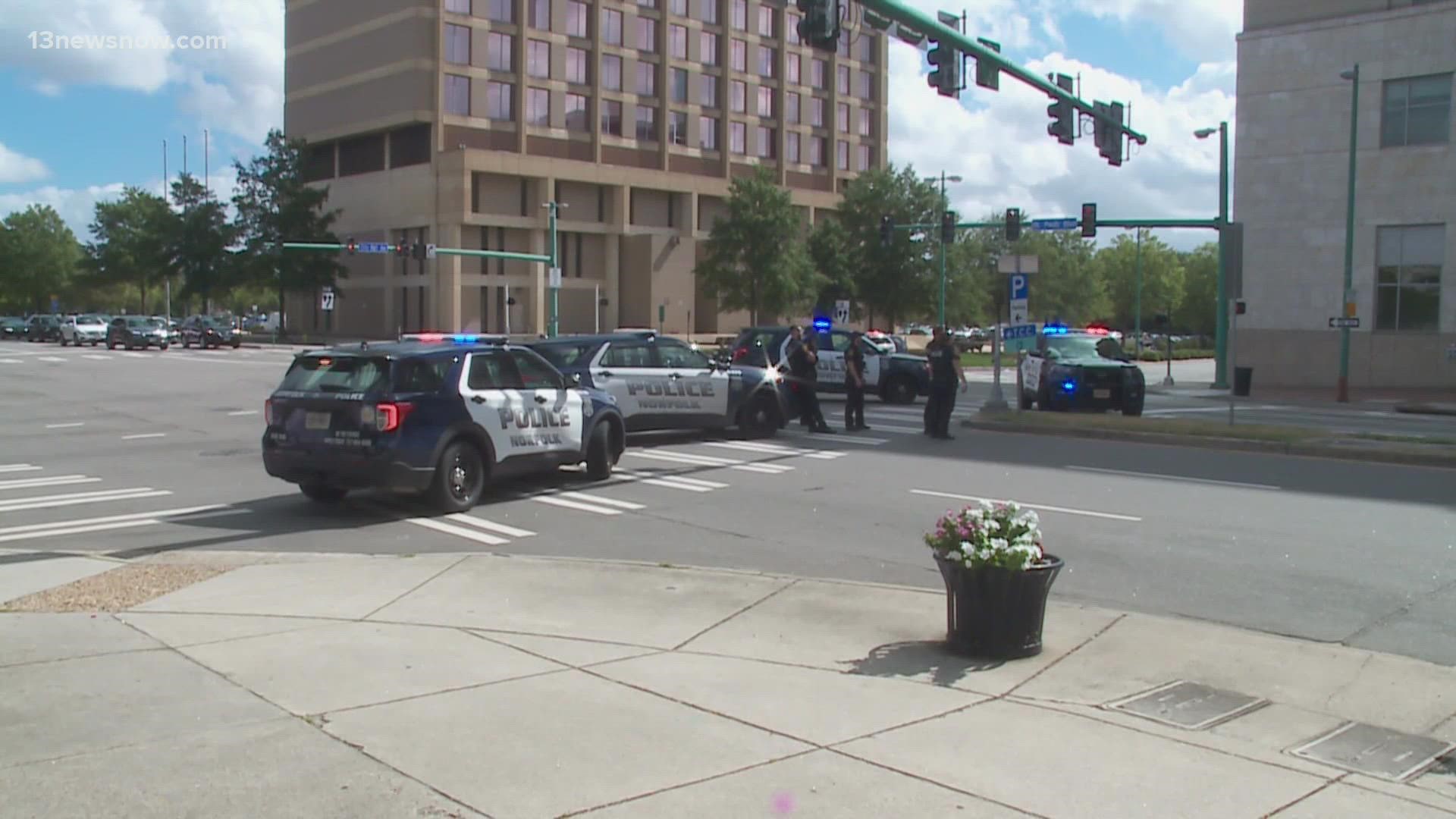 Norfolk police are asking people to avoid the area of the city's courthouse due to a bomb threat. Officers are shutting down roads around the building.