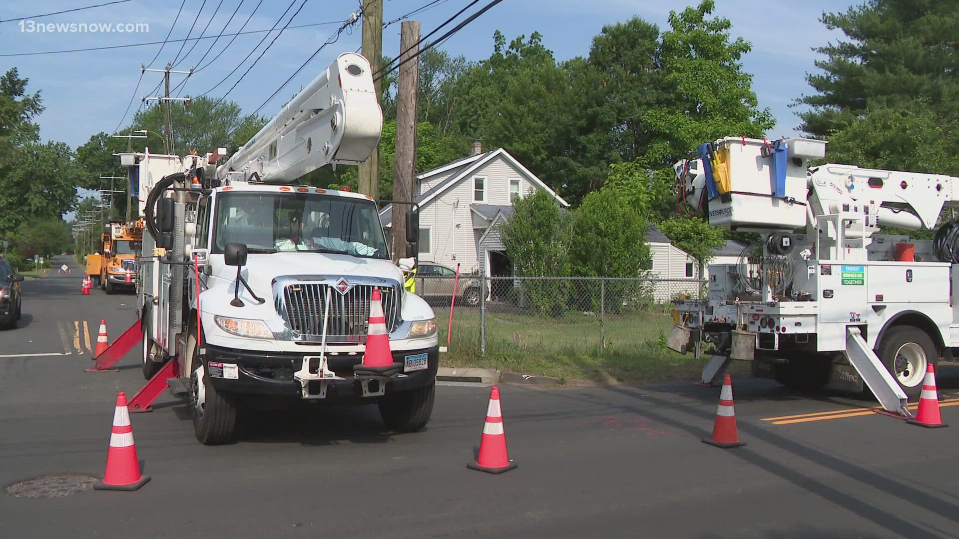 At one point about 11,700 customers were without power, mostly in the areas around Kiln Creek, central Newport News, and Christopher Newport University.