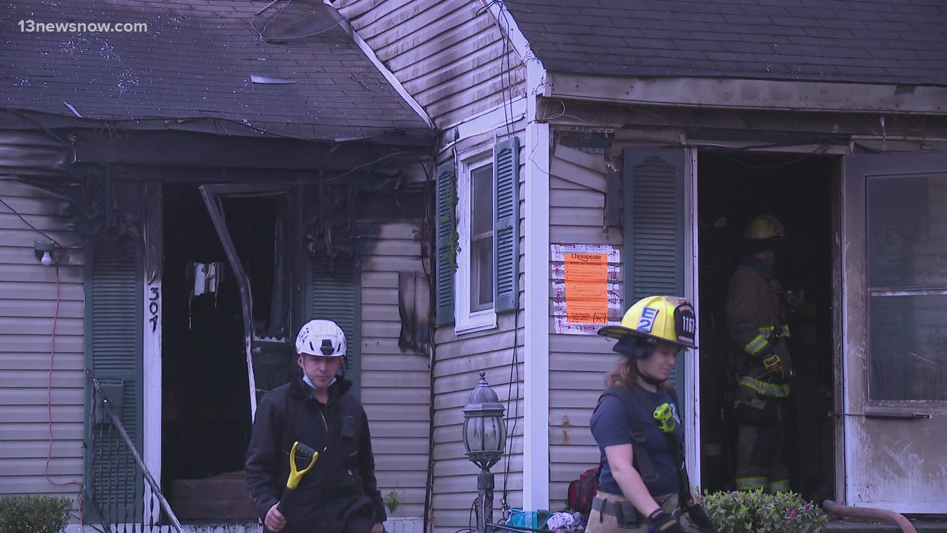 Firefighters had to battle heavy flames inside a home on Great Bridge Blvd. One man suffered minor injuries. Four adults in total were displaced.