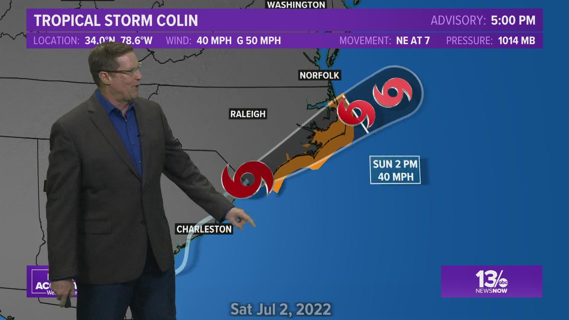 Tropical Storm Colin is bringing the threat of rain and high winds for a day or two during the holiday weekend to both North and South Carolina.