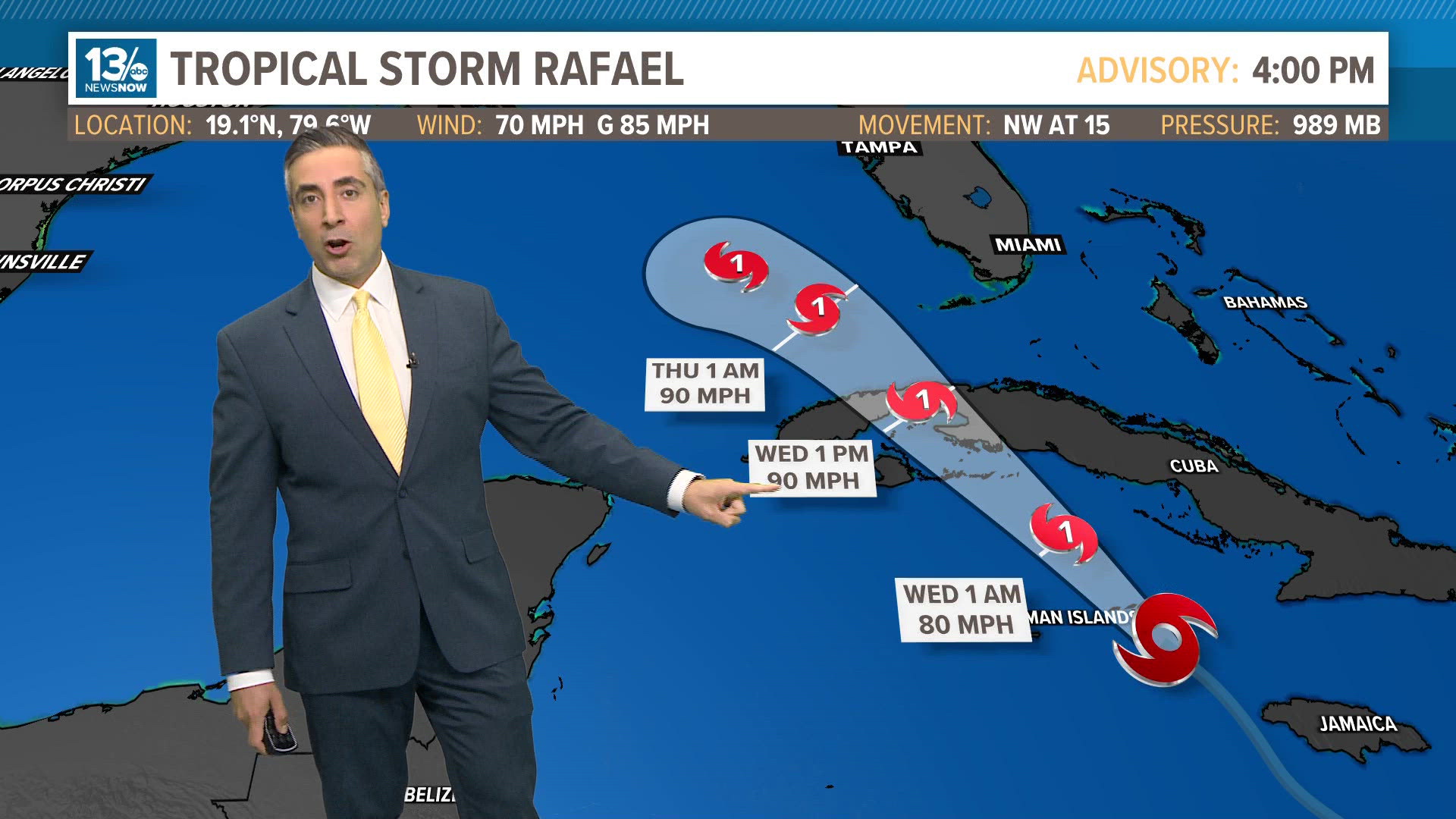 Tropical Storm Rafael is currently moving away from Jamaica and towards the Cayman Islands. Rafael is expected to become a hurricane on election night.