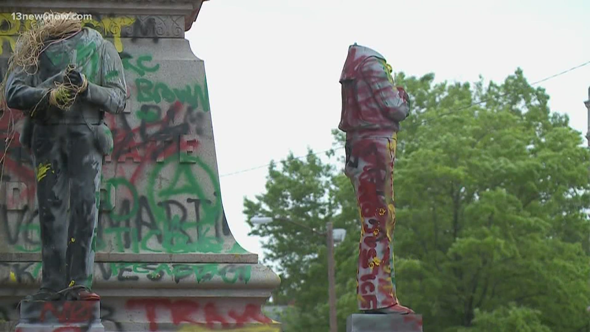 13News Now Madison Kimbro has reactions from people who came to see the defaced Confederate monument in Portsmouth that protesters tore down parts of.