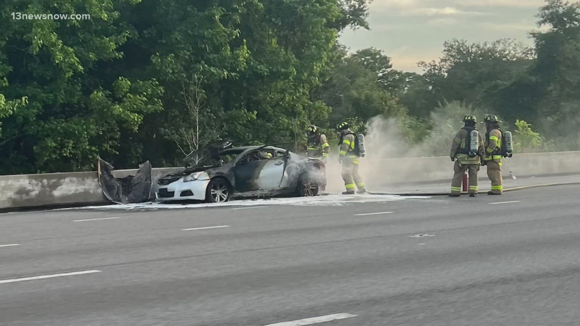 Drivers heading toward the beach may have encountered some extra heavy traffic on Interstate 264 in Virginia Beach on Saturday evening after a car caught on fire.
