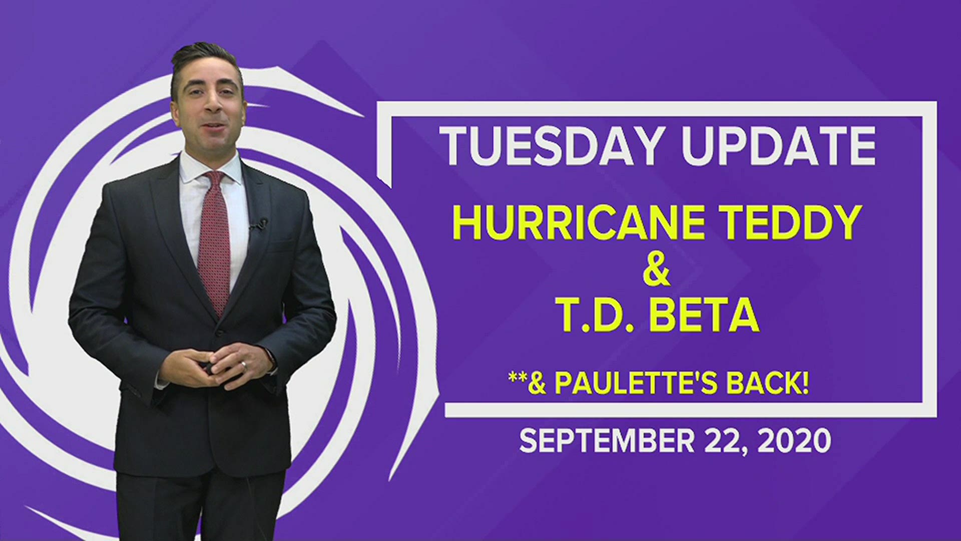 13News Now Meteorologist Tim Pandajis has the latest on Hurricane Teddy and Tropical Depression Beta. And guess what? Paulette's back! This time as a tropical storm!