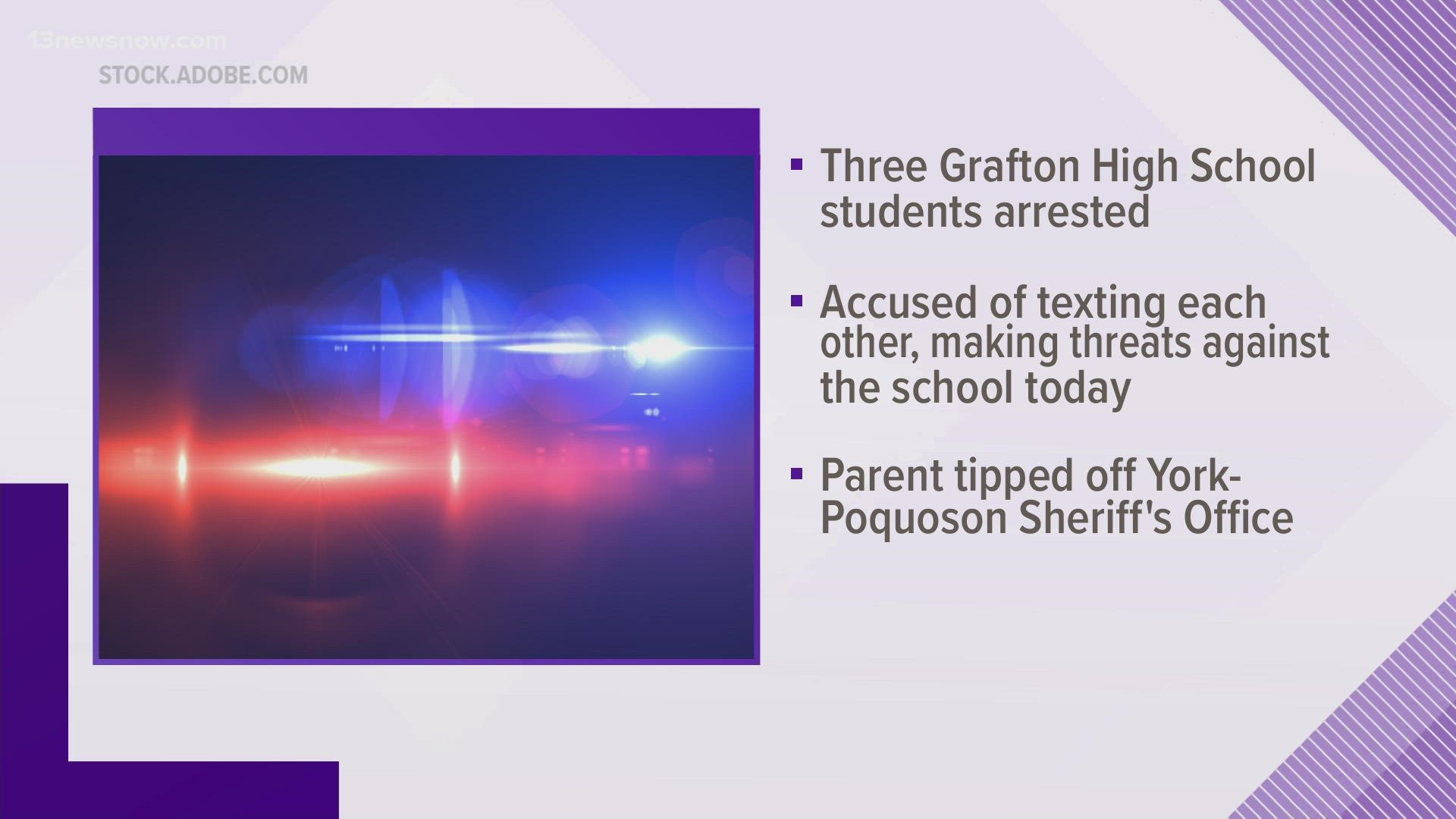 On Tuesday night, deputies got a report of text messages between three students at Grafton High about shooting, bombing and burning the school.
