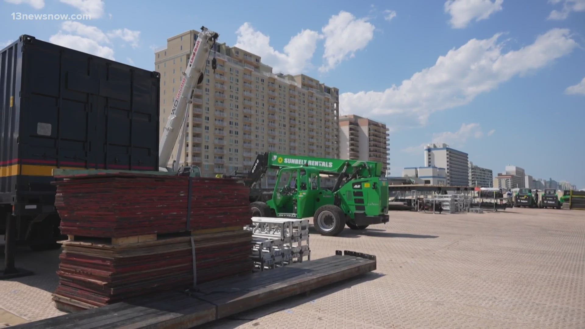 Crews spent hours building stages across Virginia Beach's Oceanfront for the big music festival.