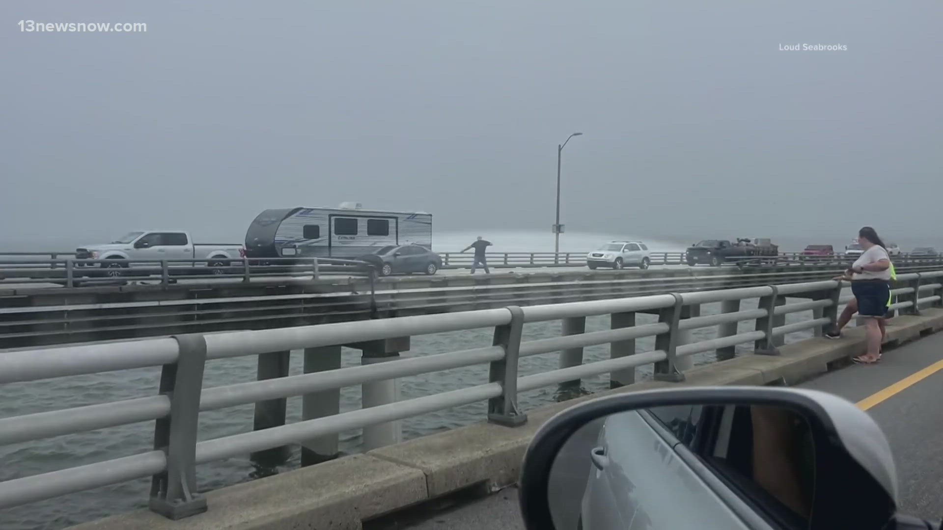 Officials with the Chesapeake Bay Bridge-Tunnel said the big rig hit a curb in the first mile of the northbound lanes, which caused a tire to blow.