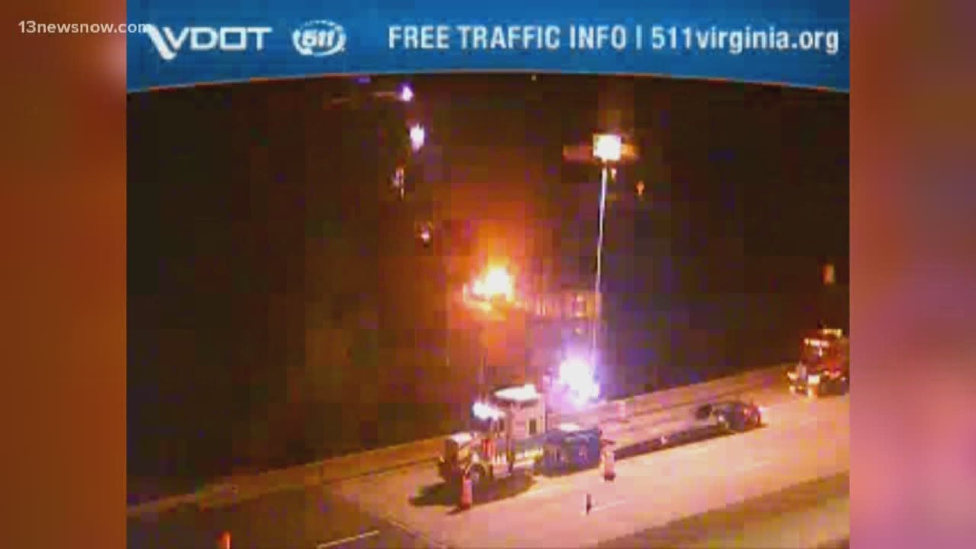A VDOT employee was hurt in a crash in Chesapeake late Thursday night on I-664 near Bowers Hill.