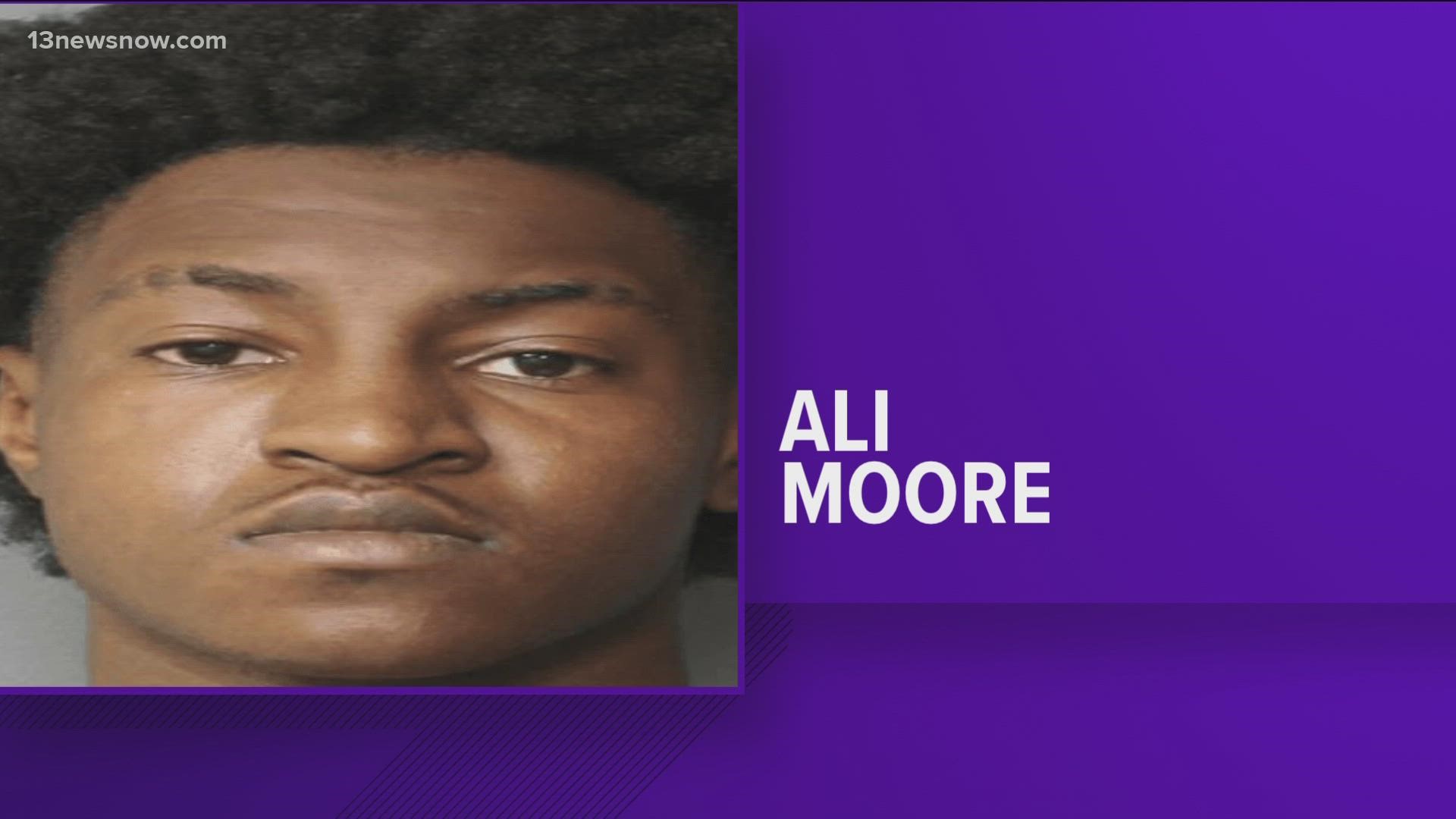 Ali A. Moore, 20, was taken into custody and is being held without bond at Norfolk City Jail.