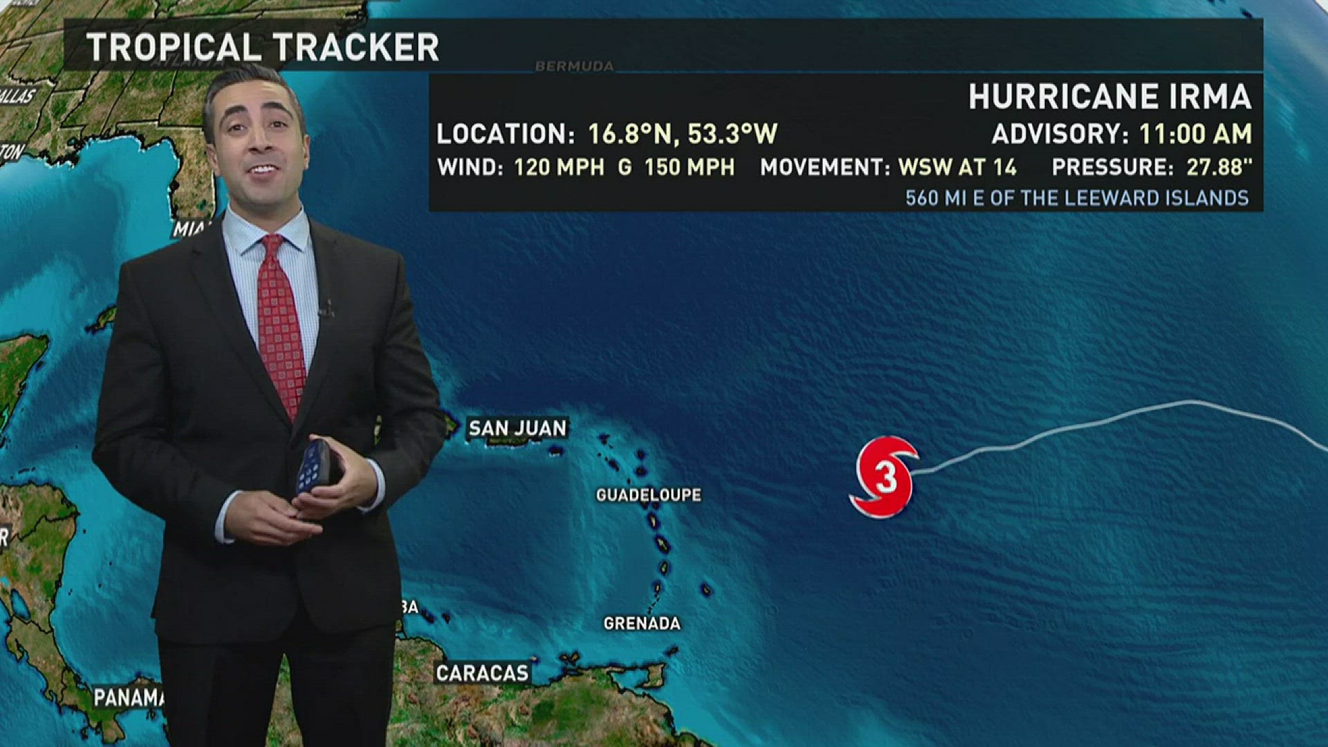 13News Now Meteorologist Tim Pandajis gives an update on Hurricane Irma on 9/4/2017 as we track it in the Atlantic.