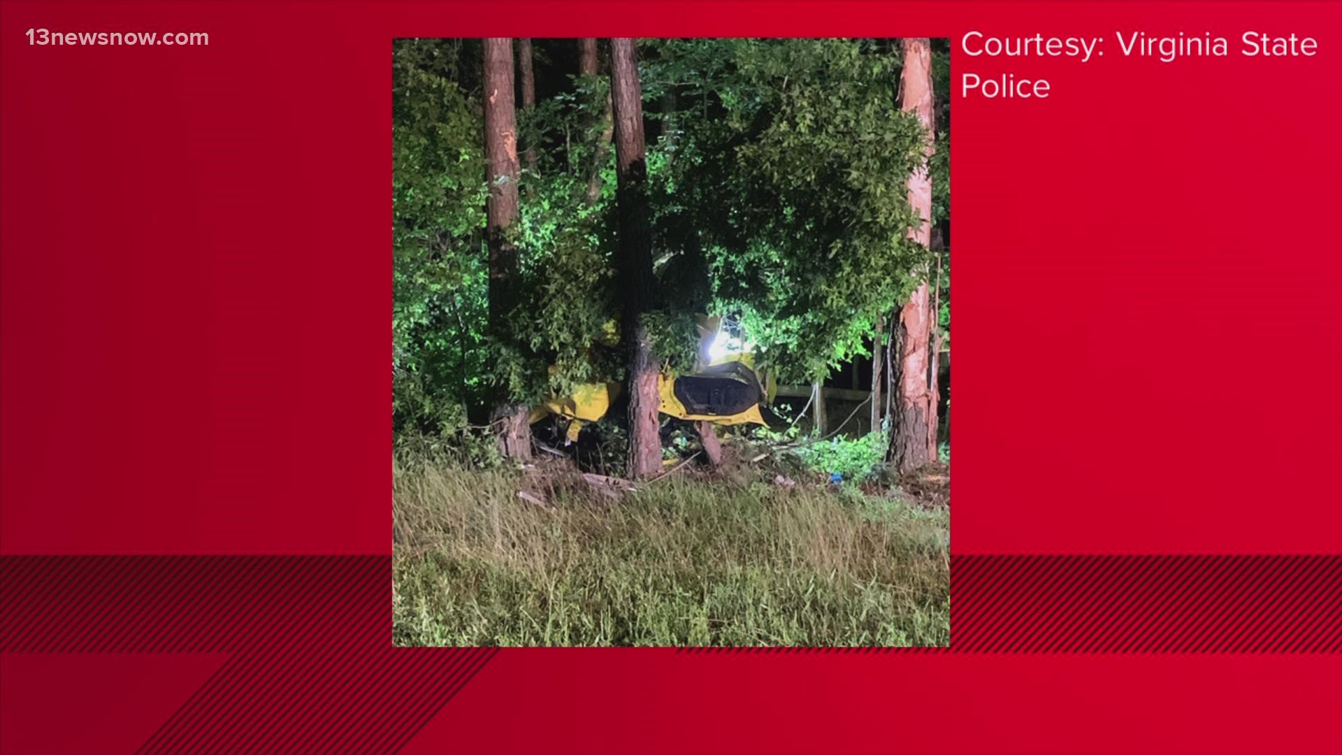 The vehicle ran off the roadway and hit a tree.