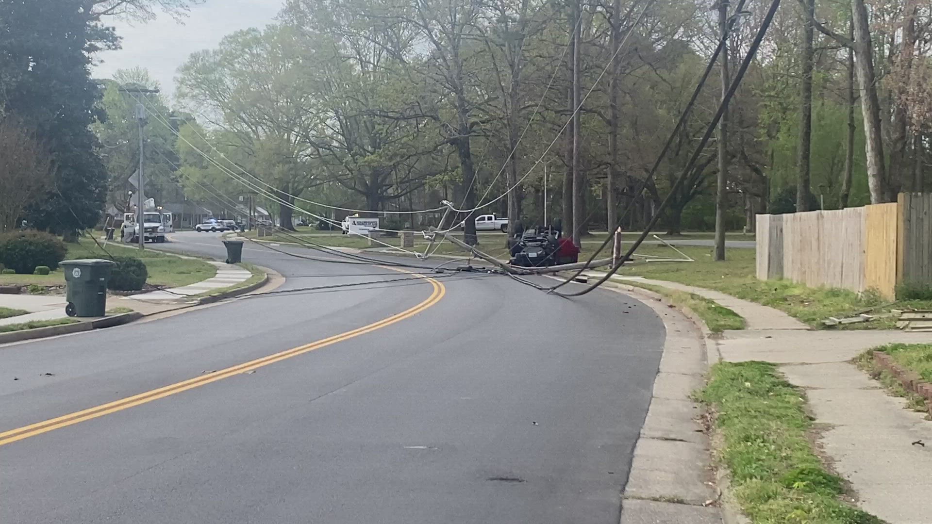 Menchville Road was closed for several hours Tuesday after an SUV crashed into a power pole at Nicewood Drive.