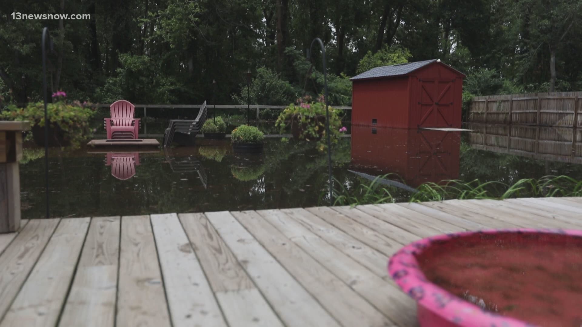 Thursday's flash flood dumped several inches of water in Virginia Beach. Roads and neighborhoods were flooded, including Red Mill, Strawbridge and Pine Meadows.