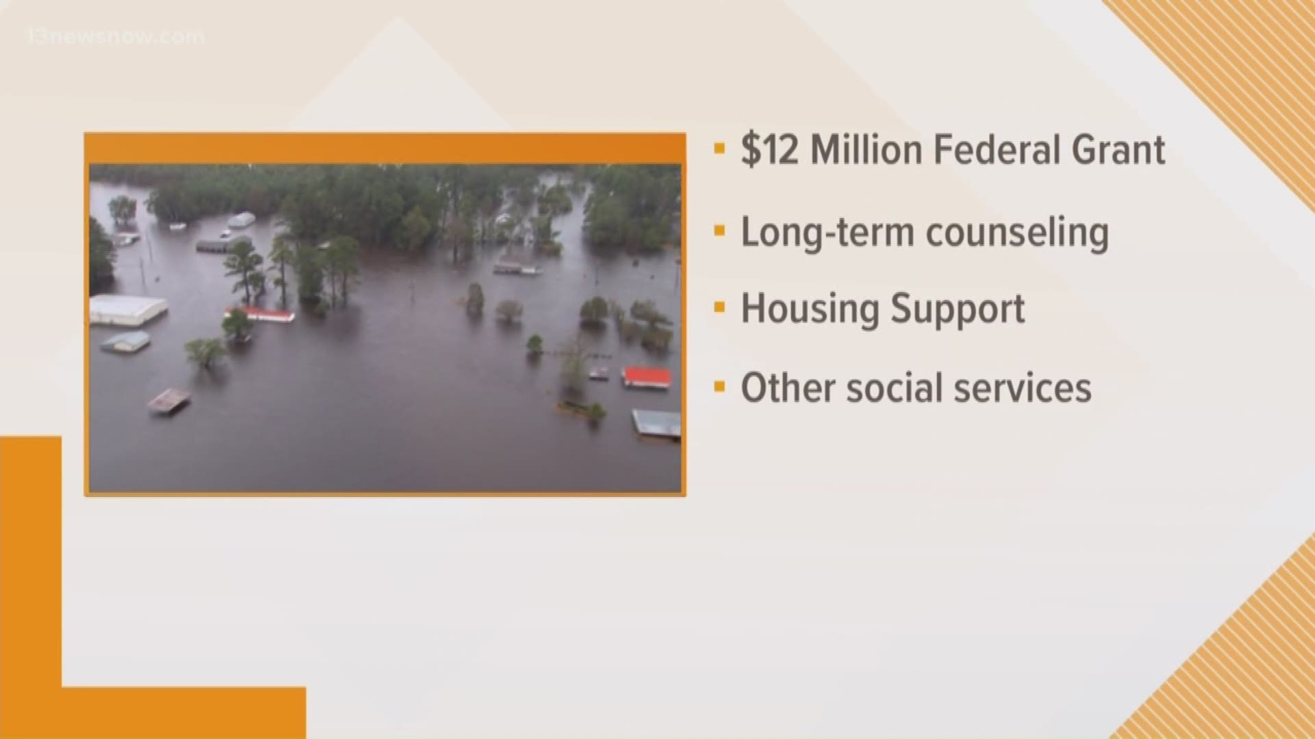 Gov. Roy Cooper has announced that North Carolina will receive a federal grant of more than $12 million to expand crisis counseling services to Hurricane Florence survivors in 28 counties.