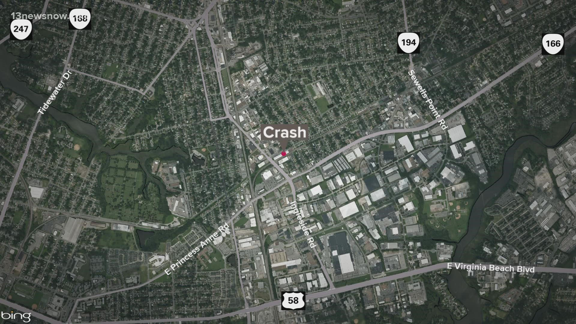 The Norfolk Police Department said in a tweet that a man was seriously hurt after a crash involving a truck and motorcycle Thursday morning.