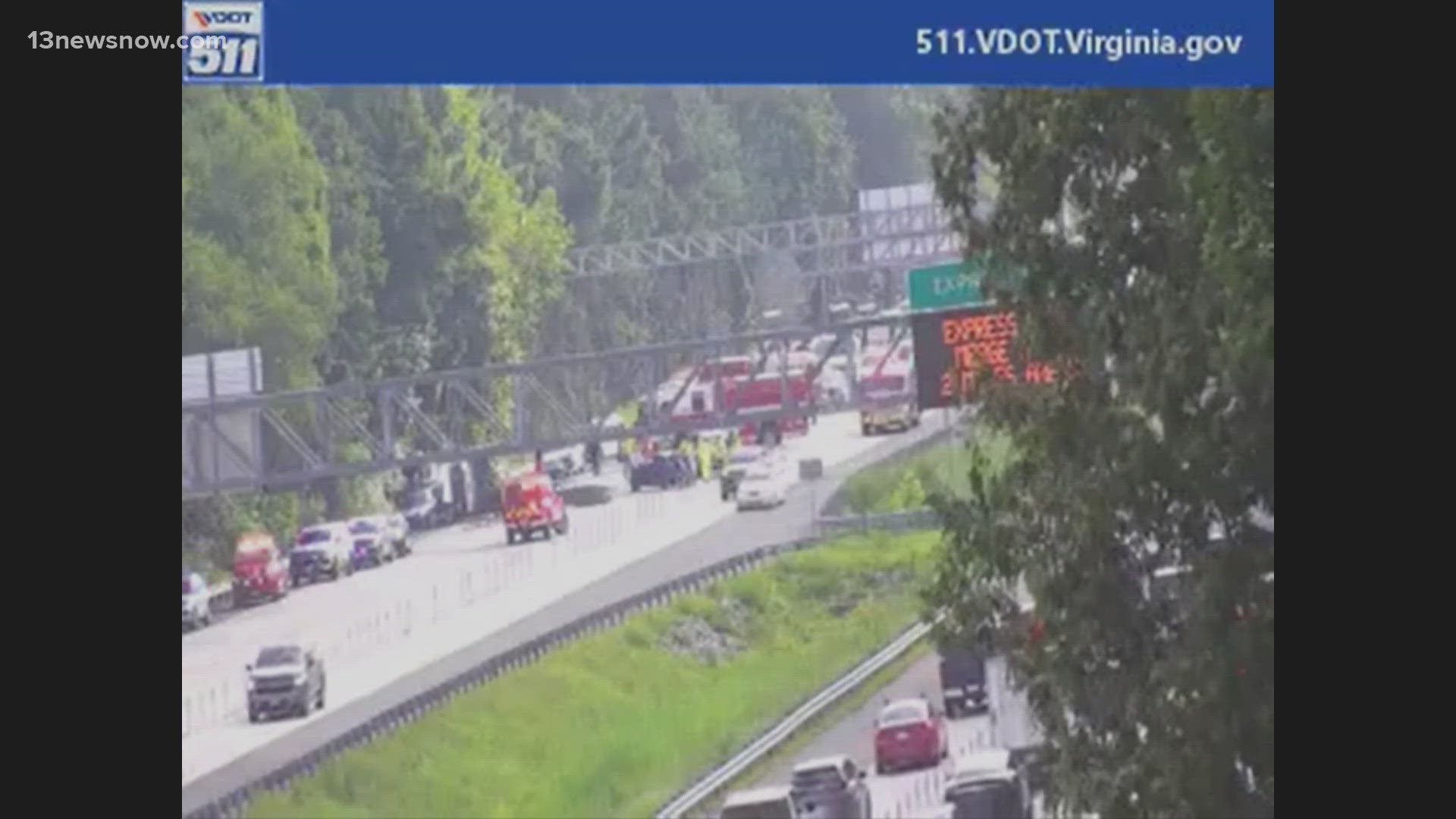 Virginia State Police are investigating a multi-vehicle crash involving a dump truck on I-64, causing lane closures. 