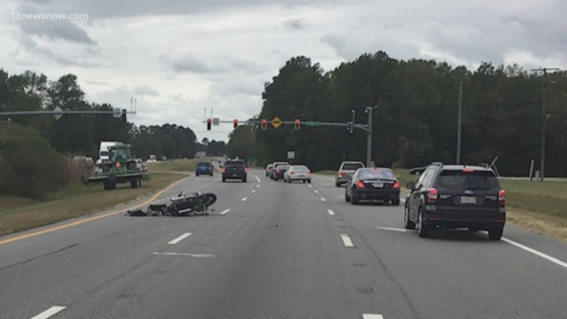 The man driving the motorcycle was taken by Nightingale to a local hospital with potentially life-threatening injuries.