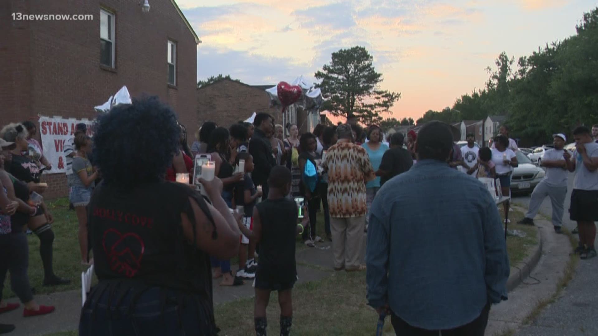 A shooting at a Chesapeake block party injured nine and killed one. Brandon Smith, 27, was remembered by family and friends during a tearful vigil.