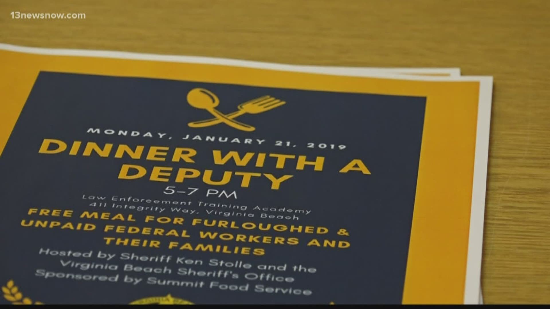 The Virginia Beach Sheriff's Office served dinner to local furloughed workers.