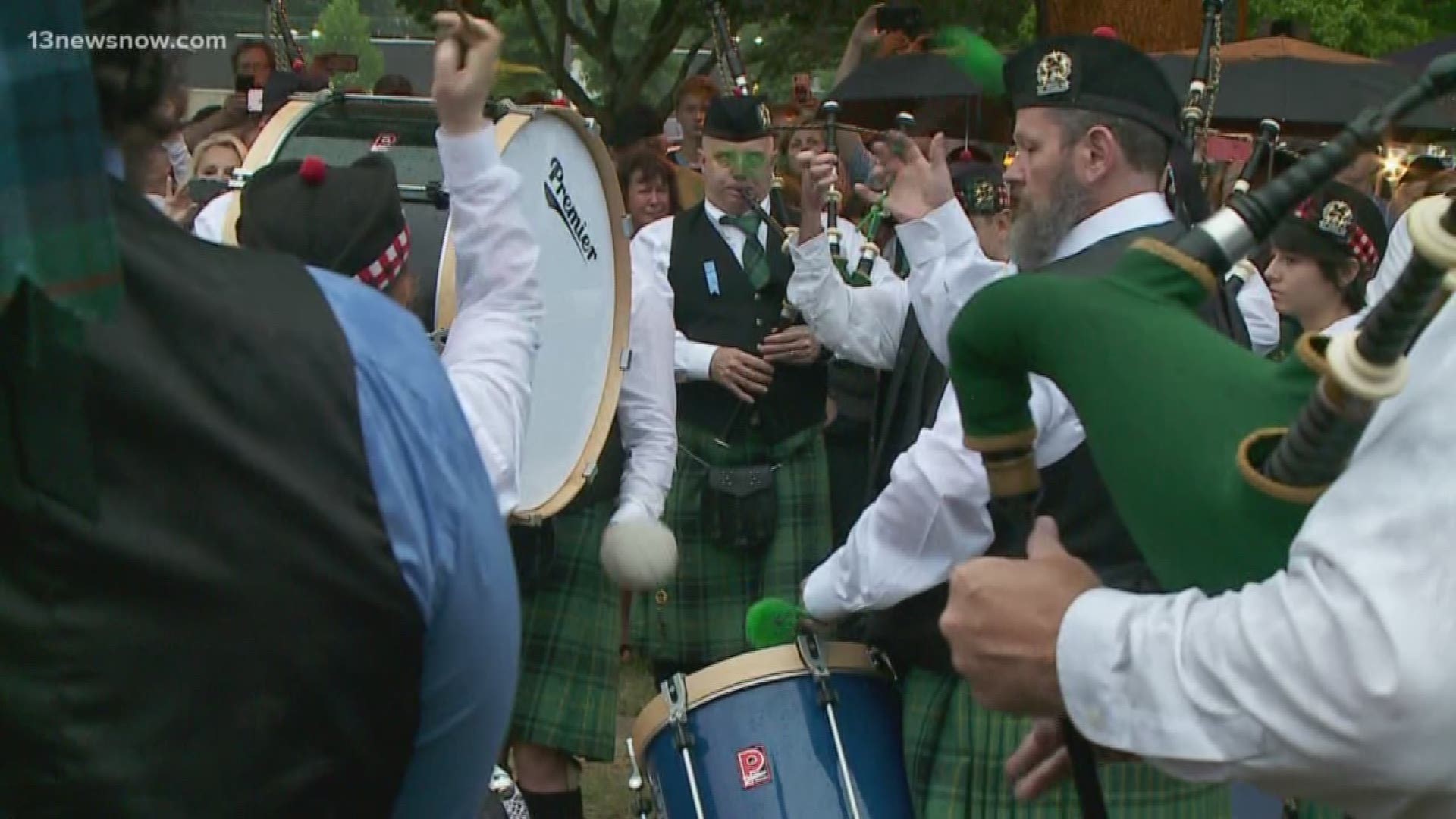 Tidewater Pipes and Drums played "Amazing Grace" 12 times in honor of each victim. They even left a space in their lineup for Chris Rapp, a member who was a victim.