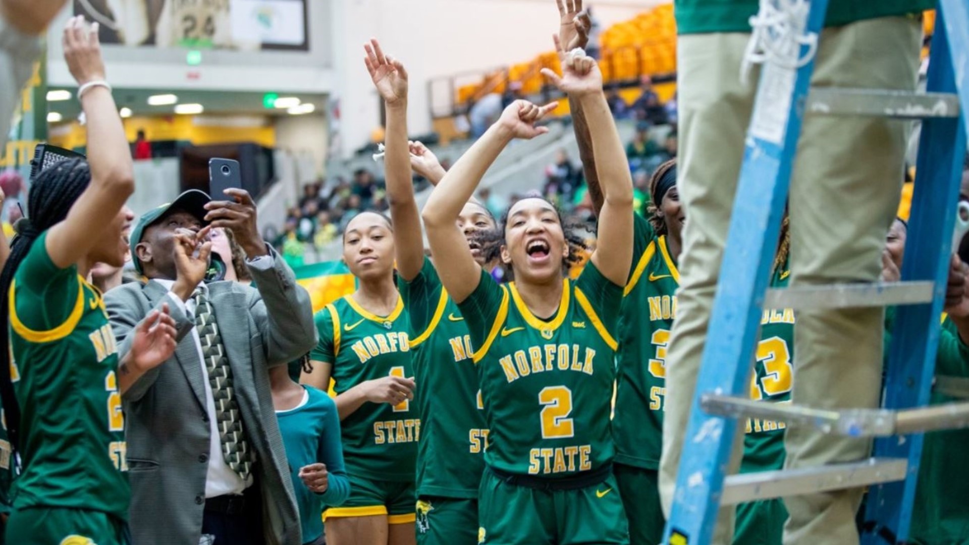 The Spartan women celebrate their third straight MEAC regular season title with their win over UMES on Monday night.