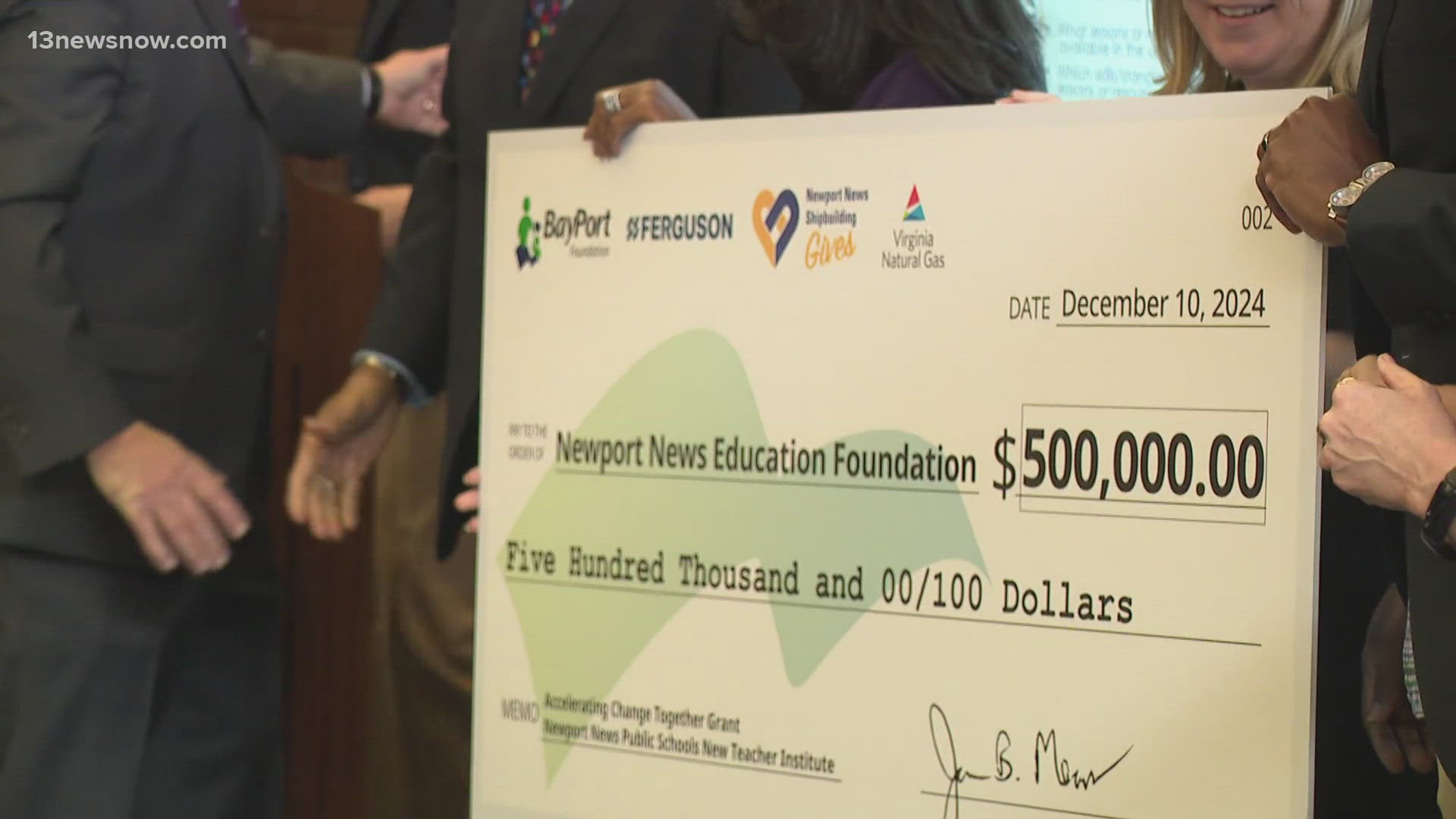 The Newport News education foundation got a big surprise Tuesday to the tune of half a million dollars. It's part of the annual Accelerating Change Together grant.