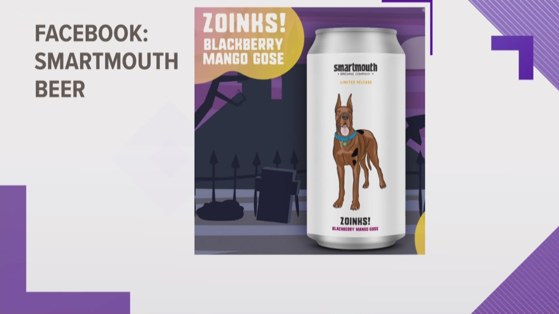 The Zoinks! Blackberry Mango Gose sour beer will be available for limited release at Smartmouth Brewing Company as a part of their FruityToons series.