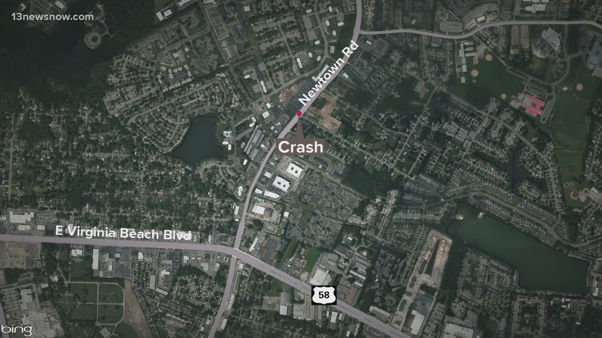 Virginia Beach Police say the accident happened in the 600 block of Newtown Road at the intersection with Connie Lane shortly after 6:30 p.m.