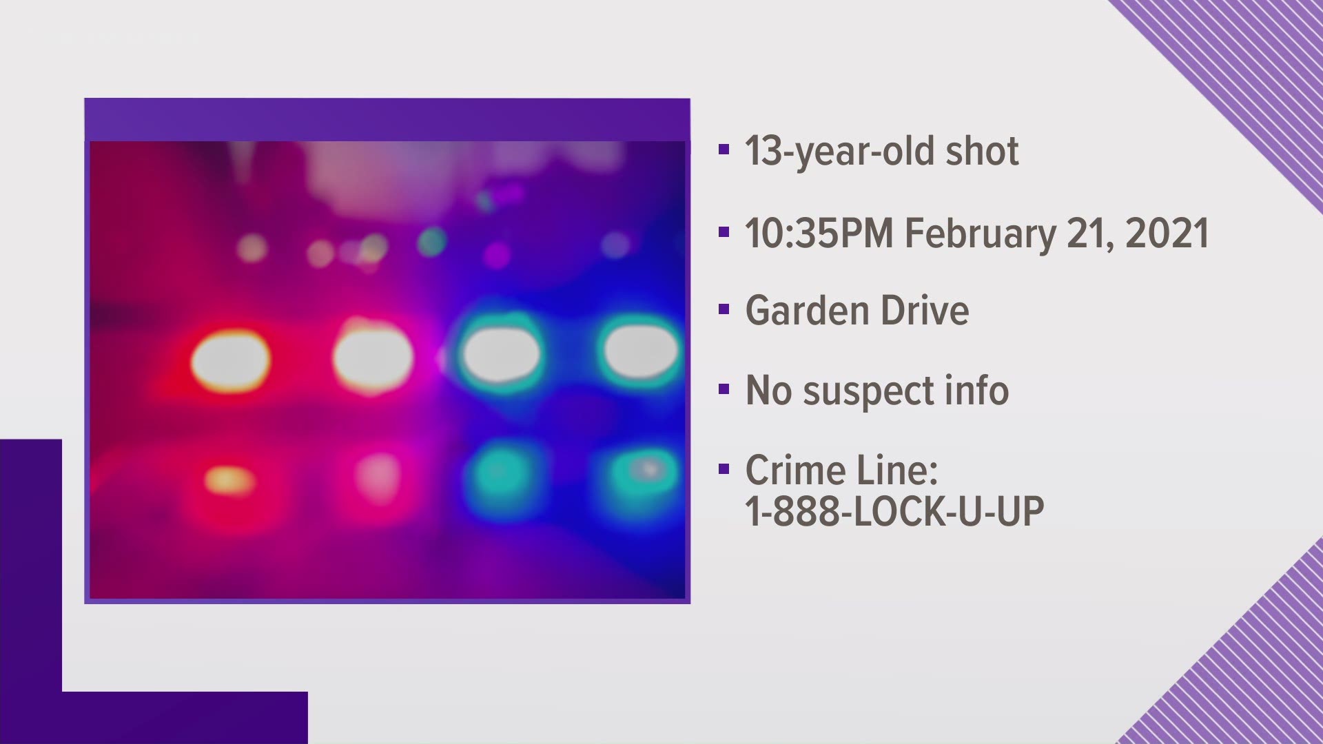 Police need the public's help solving a case where a 13-year-old boy was shot on Garden Drive in Newport News in Feb. 2021.