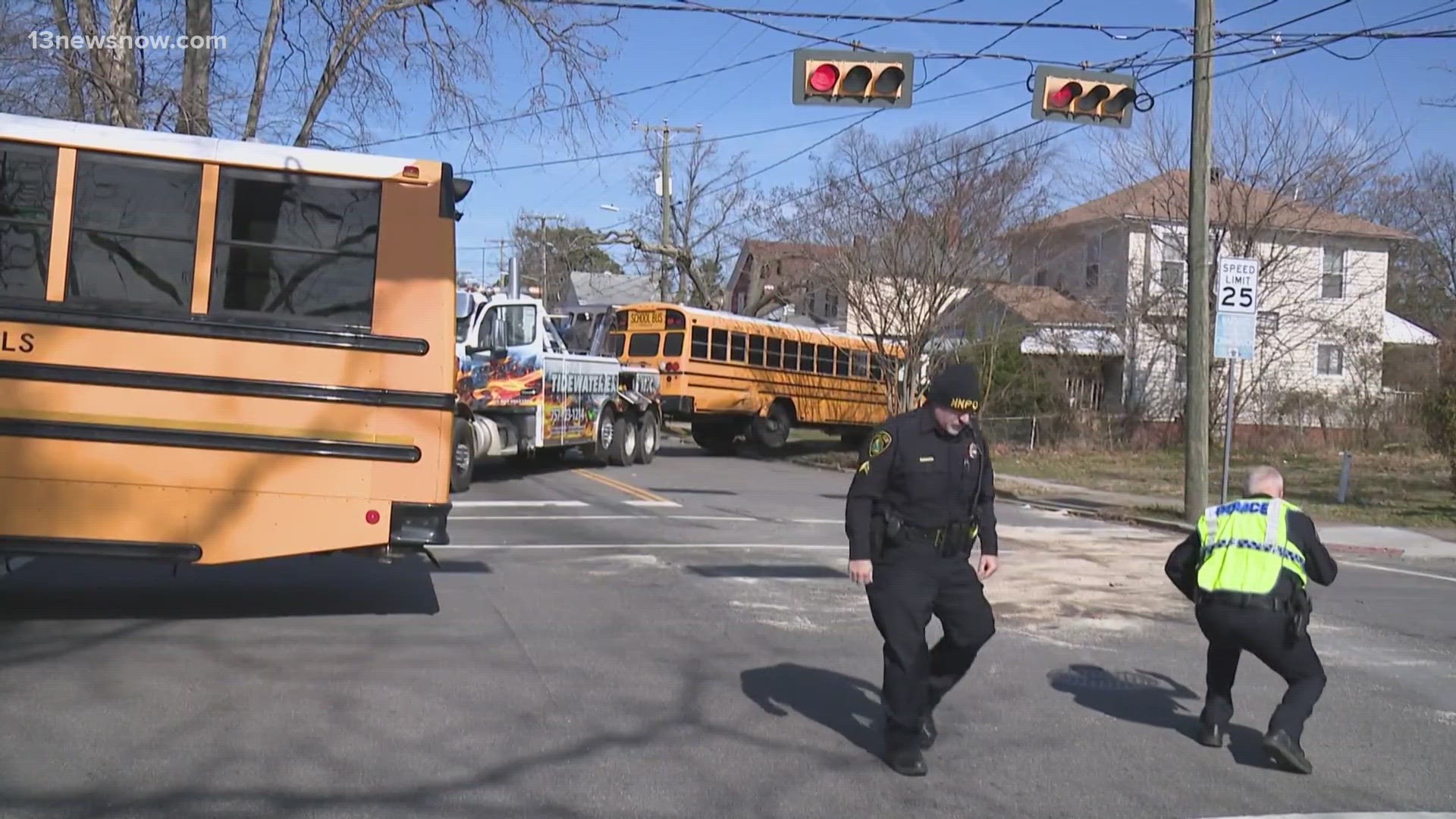 There were no major injuries reported. One bus driver was issued a citation for running a red light.