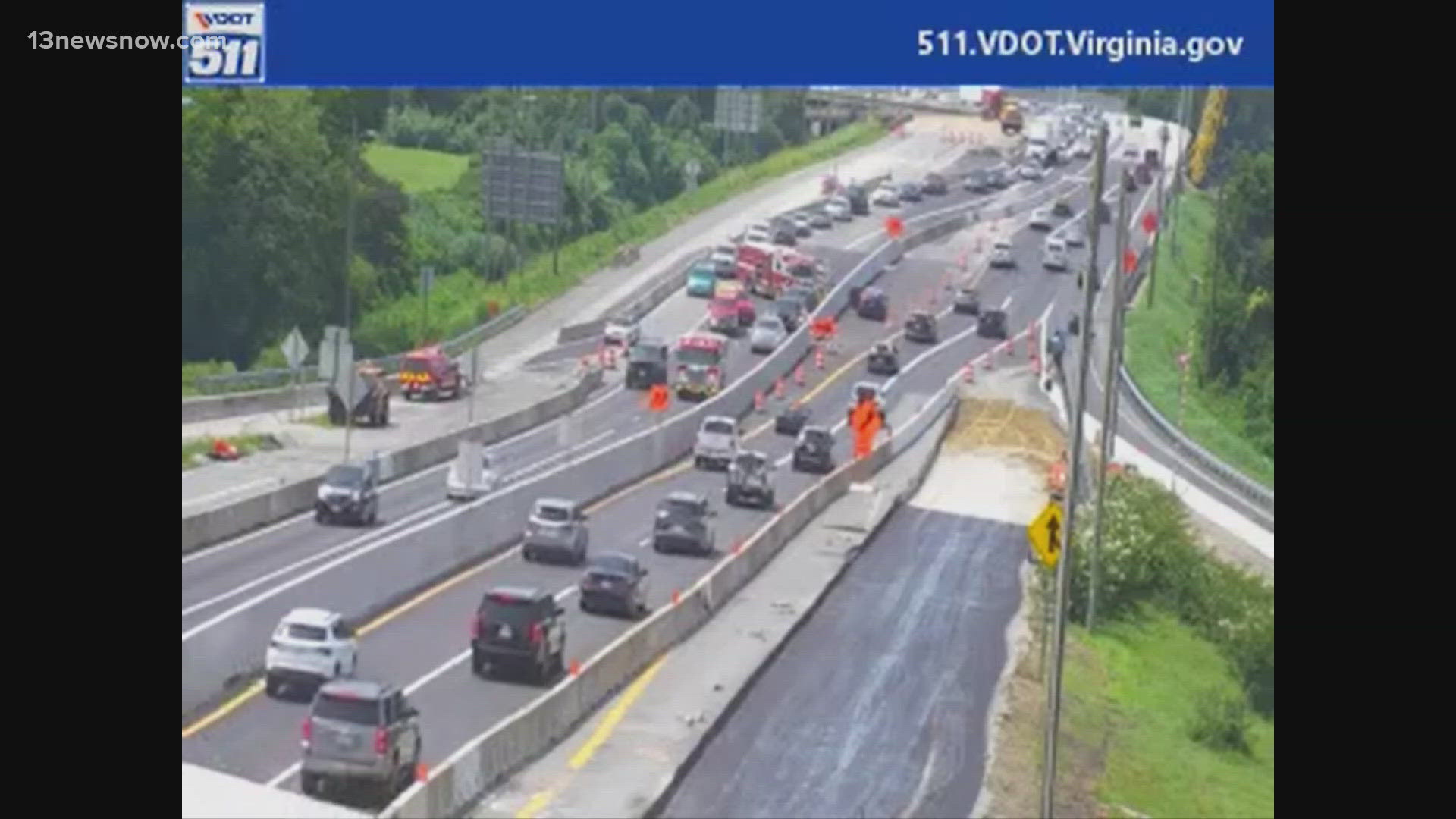 A crash involving three vehicles happened around 2 p.m. Sunday on I-64 eastbound, seriously injuring a motorcyclist.
