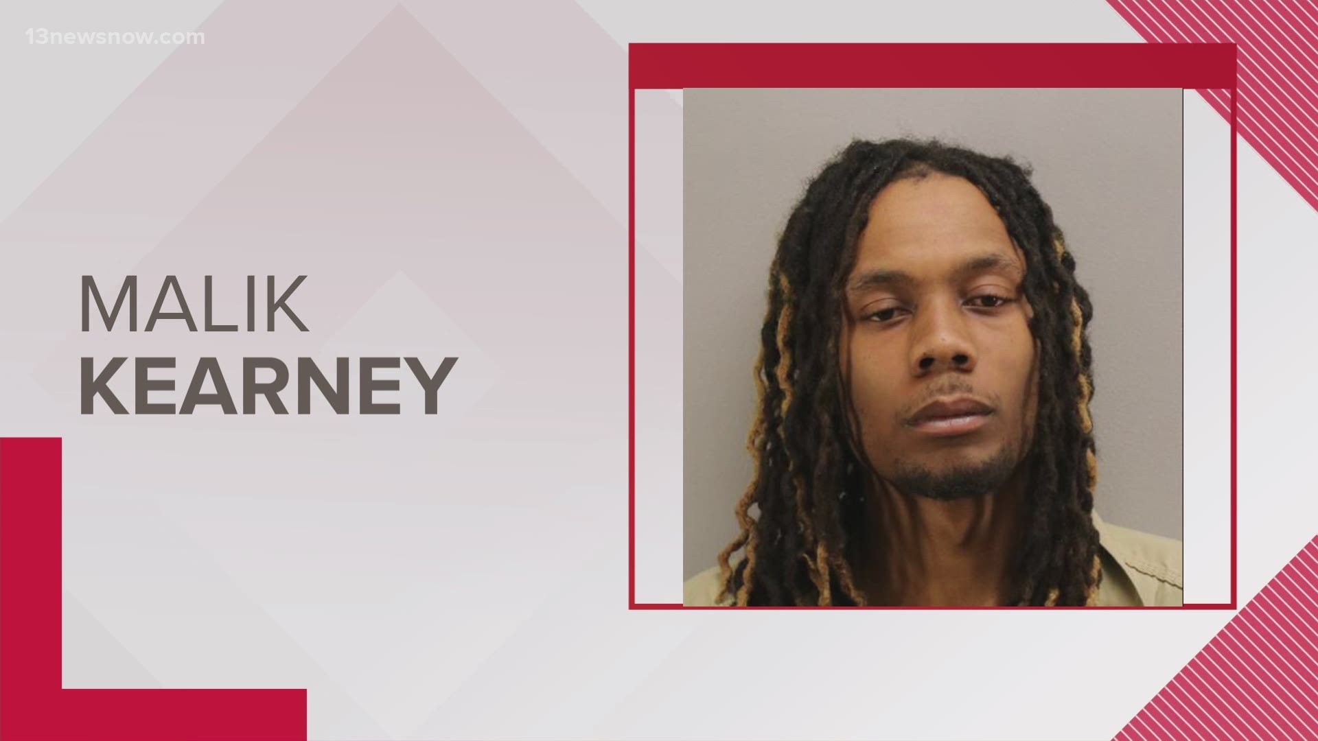 Police said Malik Kearney is accused of hitting an officer with his car at the Virginia Beach Oceanfront on March 26, 2021.