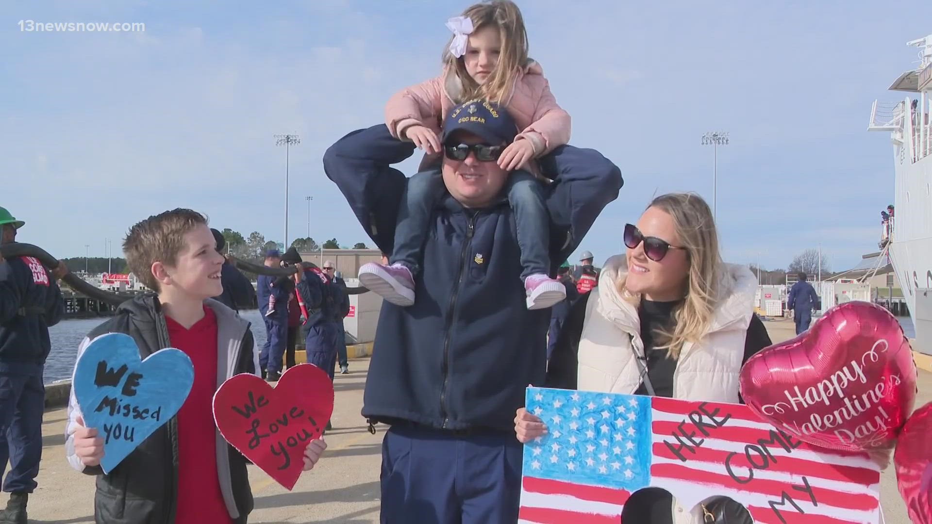 The USCGC Bear returned to its homeport in Portsmouth Wednesday after a 60-day patrol in the Florida Straits and Windward Passage.