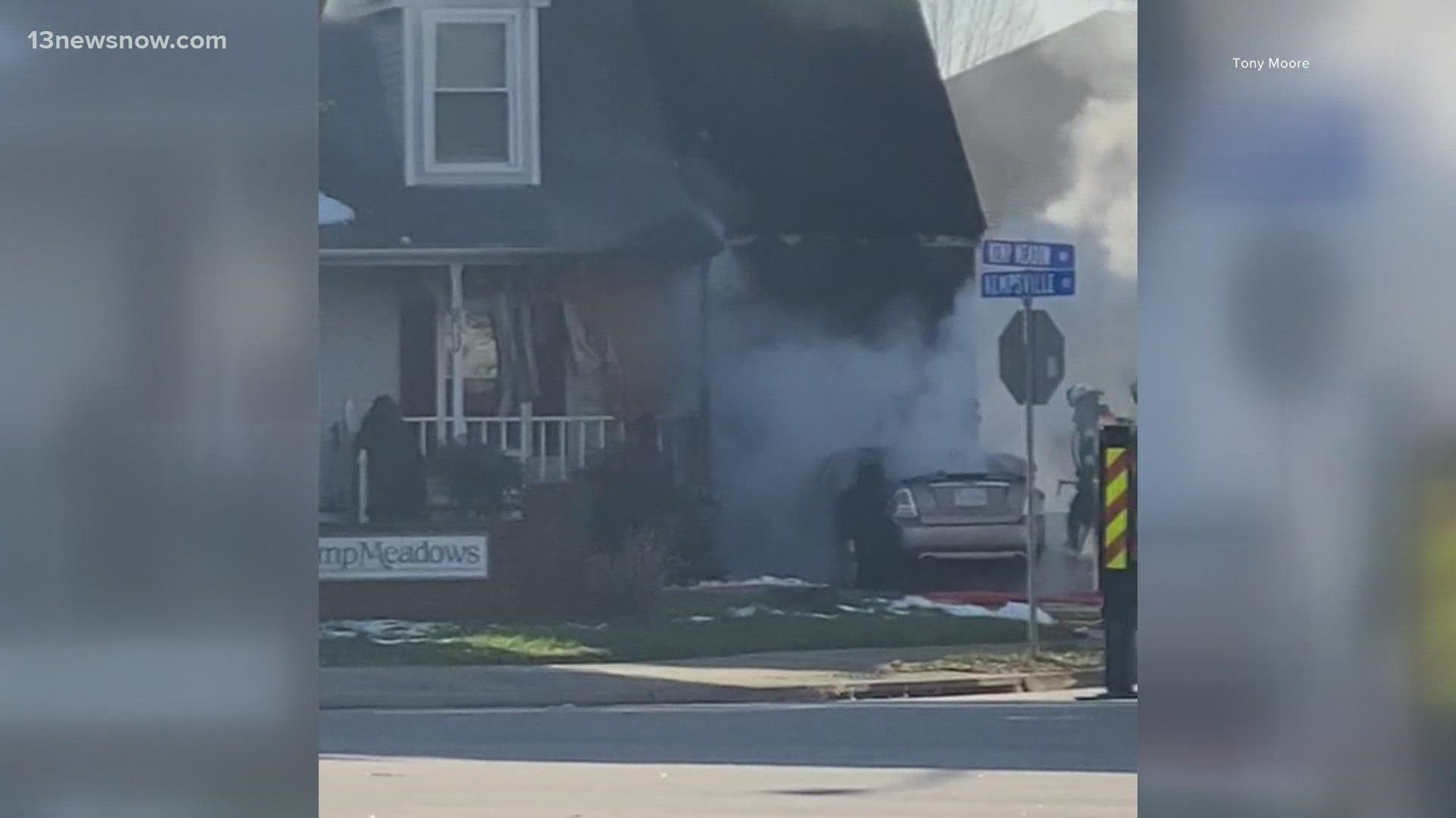 It started as a vehicle fire in the driveway, then spread to the garage and got inside the house.