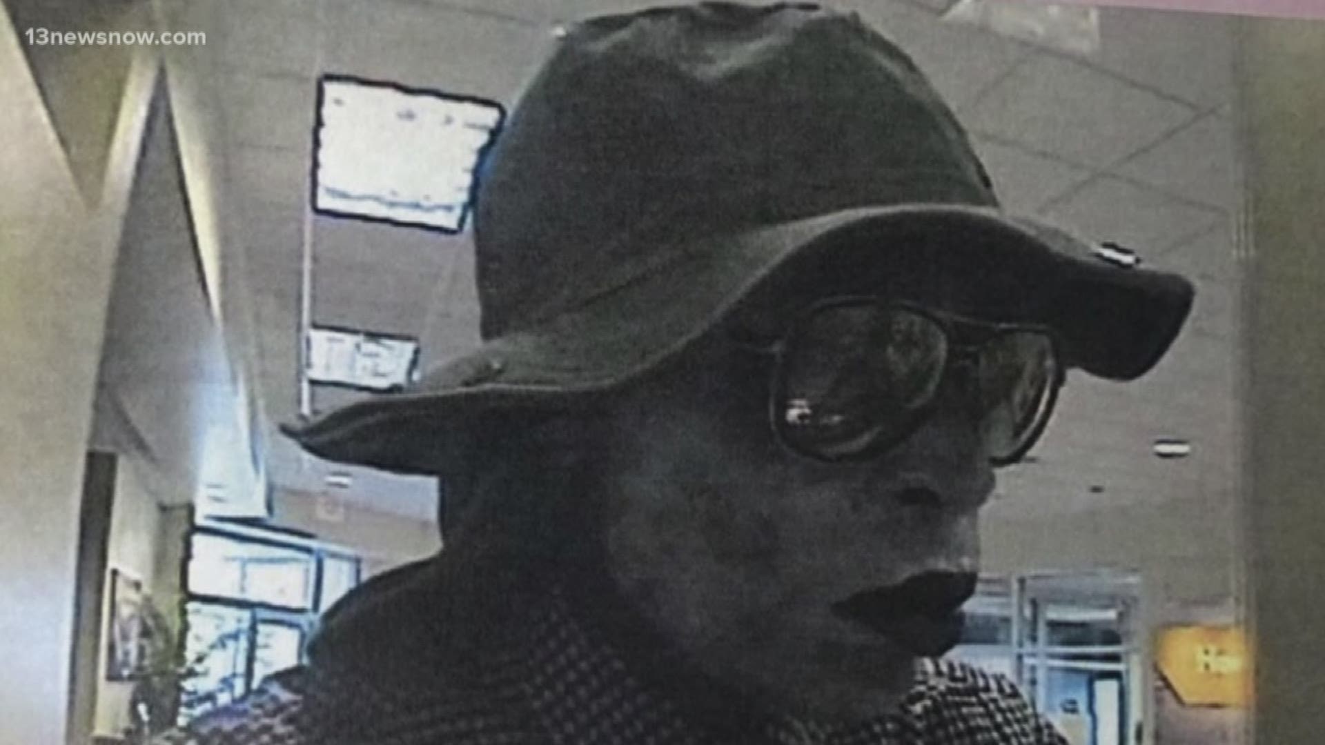 Police are trying to track down a man who robbed a credit union with a white substance on his face. Suffolk police said it all happened at the ABNB Federal Credit Union on Harbour View Boulevard.