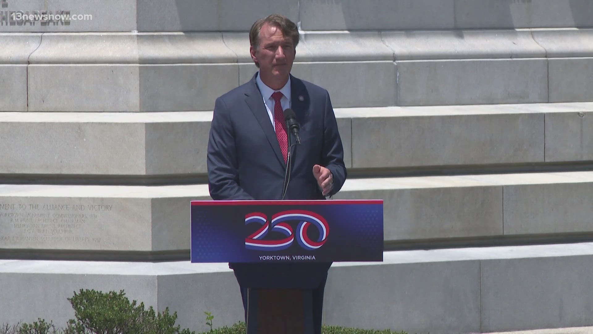Governor Glenn Youngkin spoke at an event at the Yorktown Battlefield monument, the site of what is considered the final major battle of the Revolutionary War.