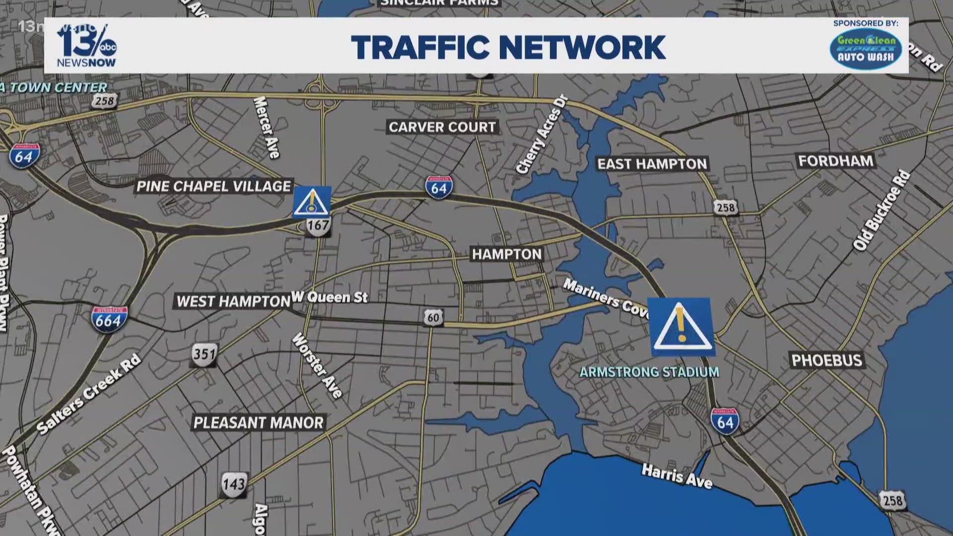 VDOT plans brief I-64 stoppages in Hampton from midnight to 4 a.m. Tuesday.