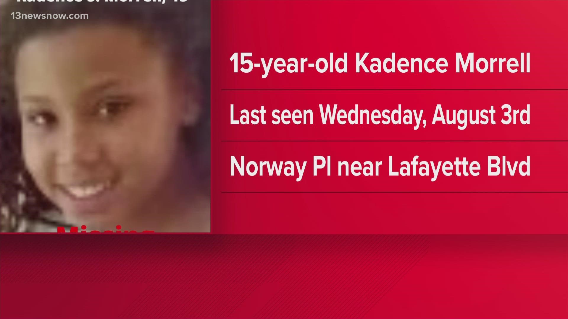 Kadence S. Morrell was last seen on August 3 in the 3100 block of Norway Place.