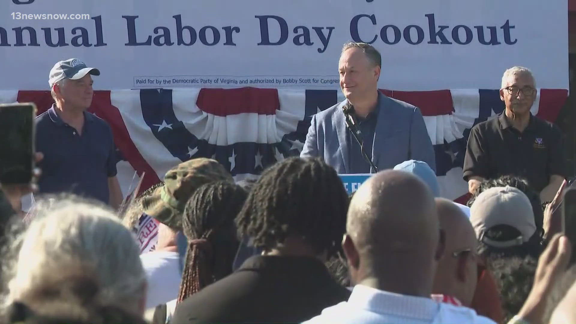 Second Gentleman Douglas Emhoff held a campaign stop in Newport News, attending Democratic Congressman Bobby Scott's annual cookout.