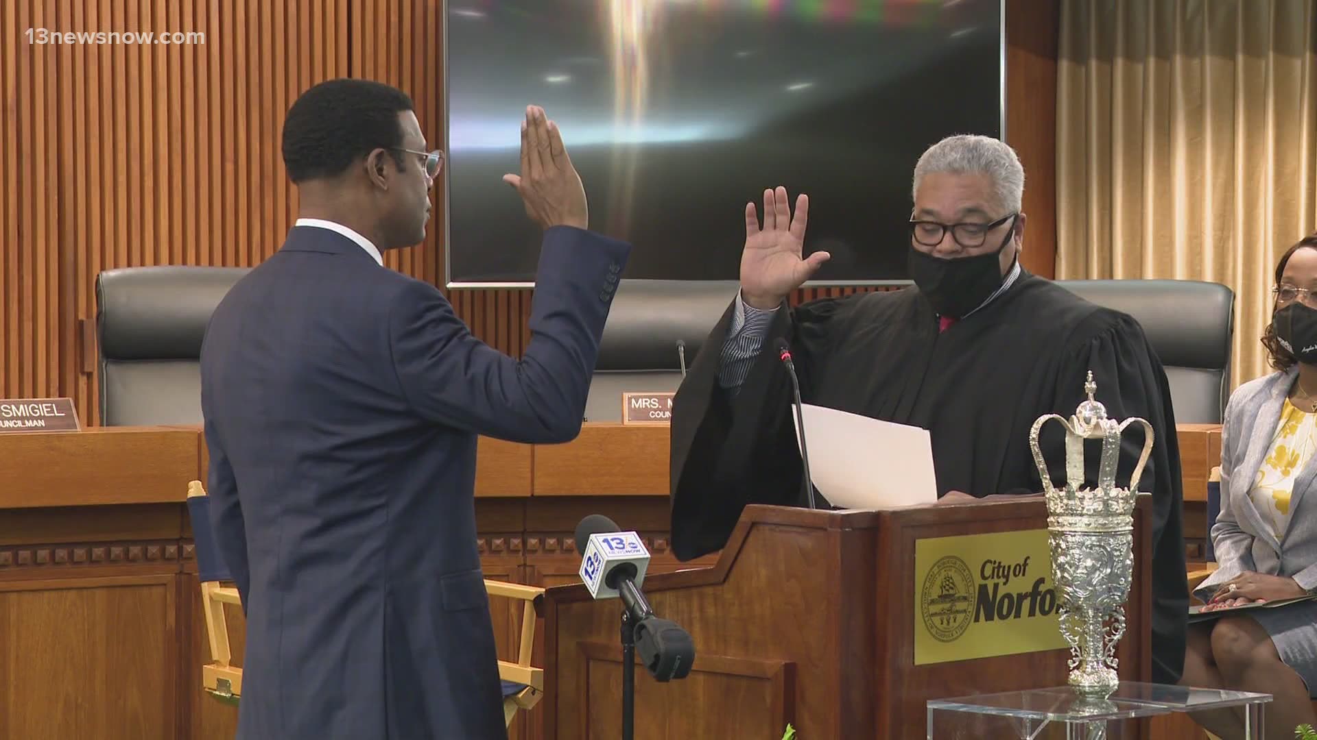 Alexander is the city's first African American mayor. Two councilwomen also took their oaths of office.