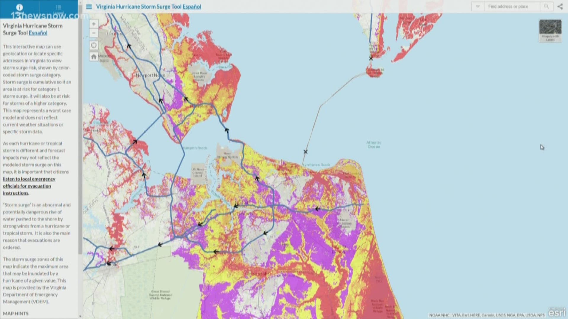 The interactive storm surge tool provides a look at areas at risk during a specific hurricane category.