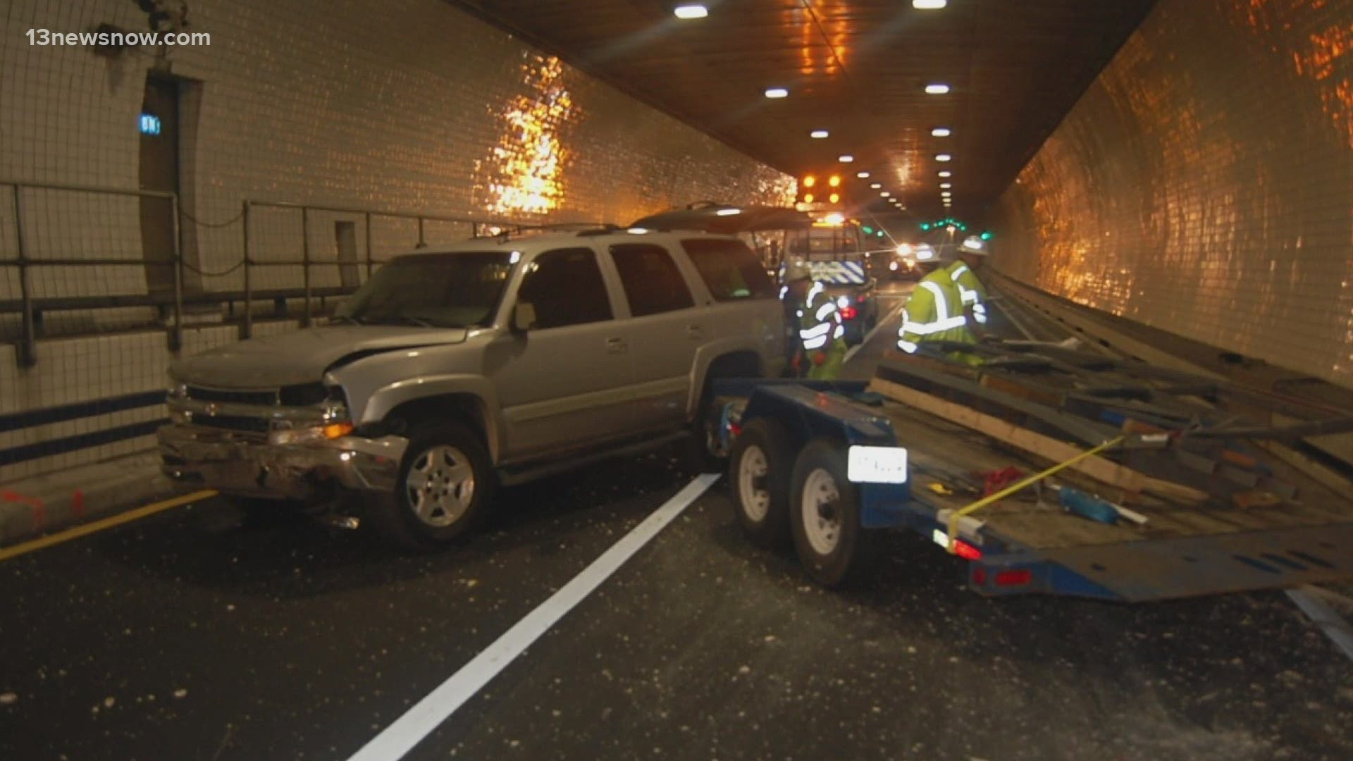 Many drivers were stuck on I-664 northbound for hours after a truck pulling a trailer jackknifed in the Monitor-Merrimac Memorial Bridge-Tunnel.