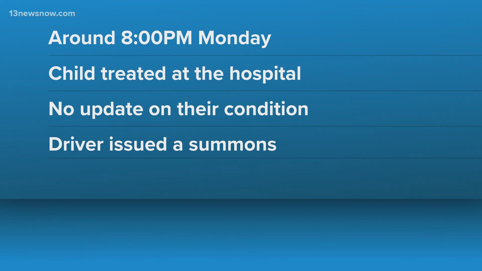 Child hit by car in Norfolk Monday night | 13newsnow.com