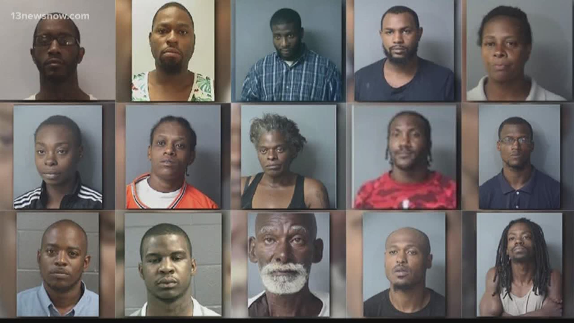 Norfolk police are searching for 15 fugitives after a three-month-long drug investigation led them to charge 59 individuals.