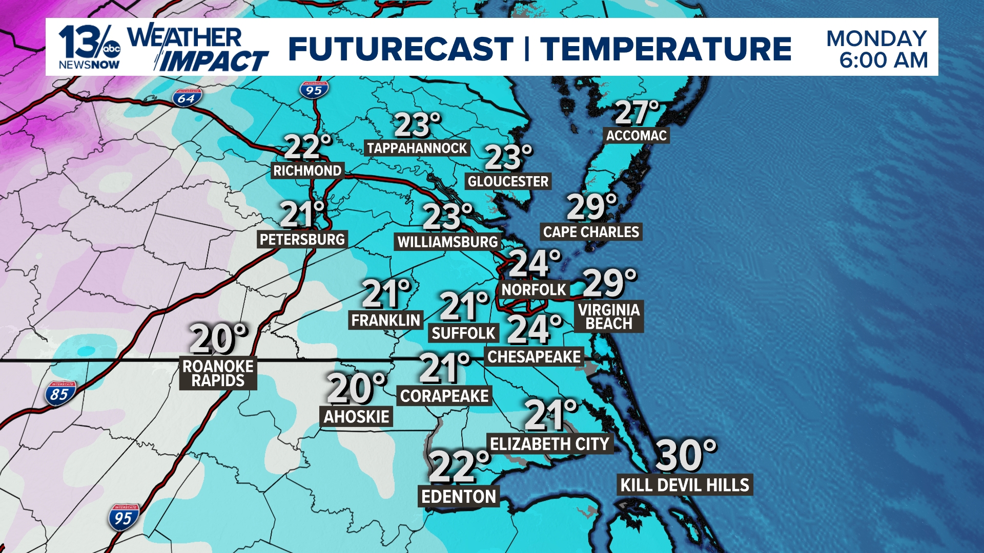 Bitter cold expected in the region Monday | 13newsnow.com